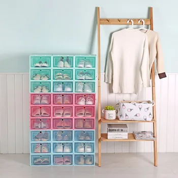 

6pack Transparent shoe box dustproof storage box can be superimposed combination shoe cabinet Clamshell shoe organizer