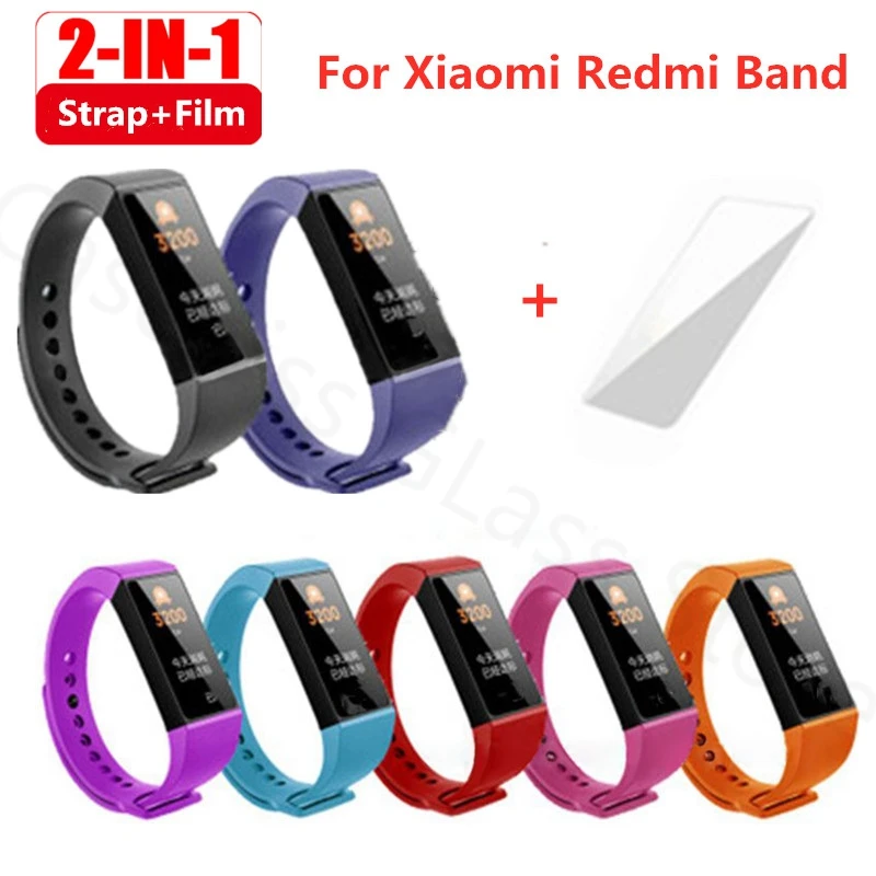 Correa de muñeca 2 en 1 con película para Xiaomi Mi Band 4c, correa de silicona de repuesto para pulsera inteligente Redmi Xiaomi Band 4C