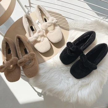 

Mao Mao shoes women's winter wear 2020 new velvet soft bow fur one soft bottom one pedal bean shoes woman flats ladies shoes