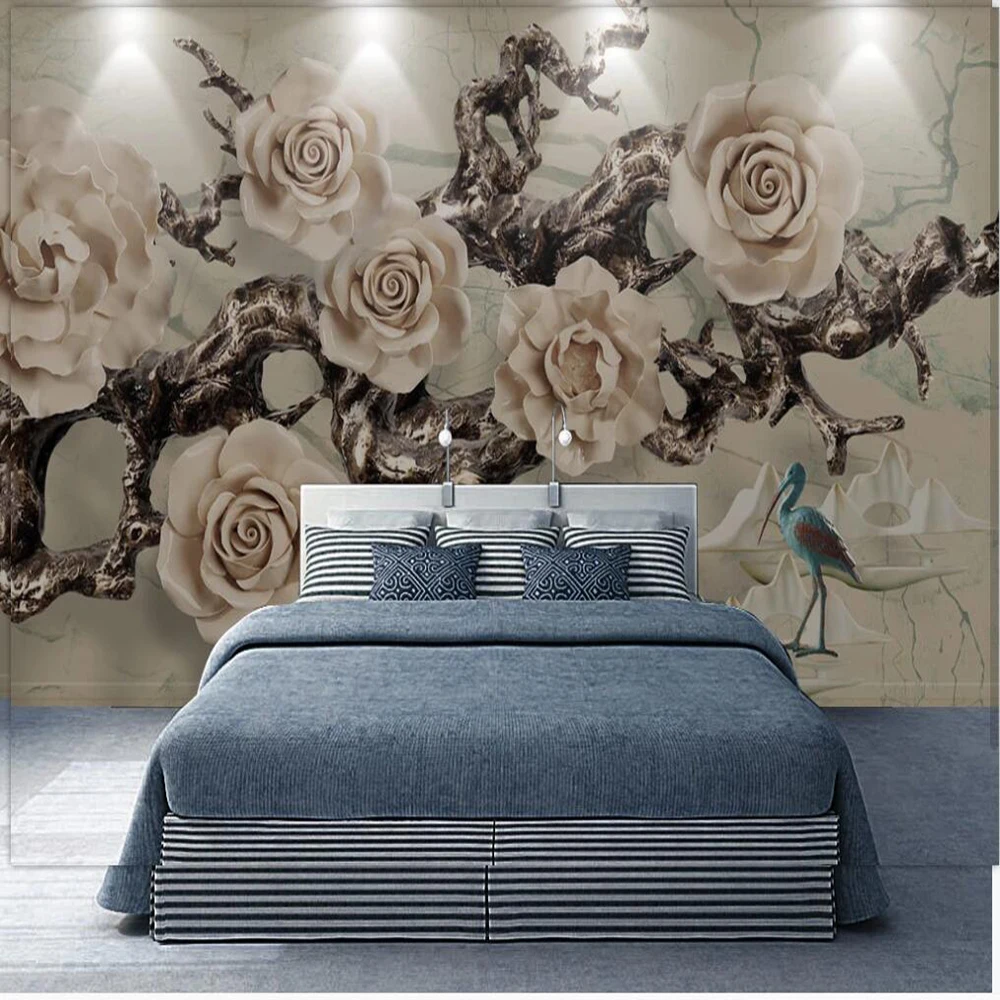 

Drop Shipping Custom 3D Wallpaper Mural 3D Relief Plain Old Tree Flower Flower Branch Living Room Wall Painting Wallpaper