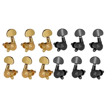 

2bag 3R3L Gold/Black Locked String Tuners Tuning Peg Key Machine Heads Semicircle Button for Acoustic Electric Guitar