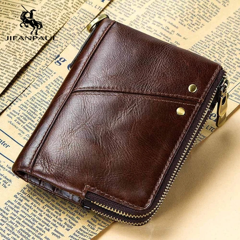 

JIFANPAUL leather men's wallet, multi-card position multi-function double zipper vertical wallet, fashion casual coin purse
