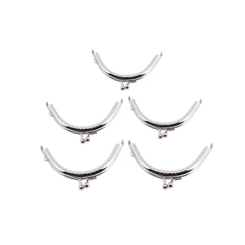 

5 Metal Frames Snap Clasp Arch Pattern Coin Style Purse Silver