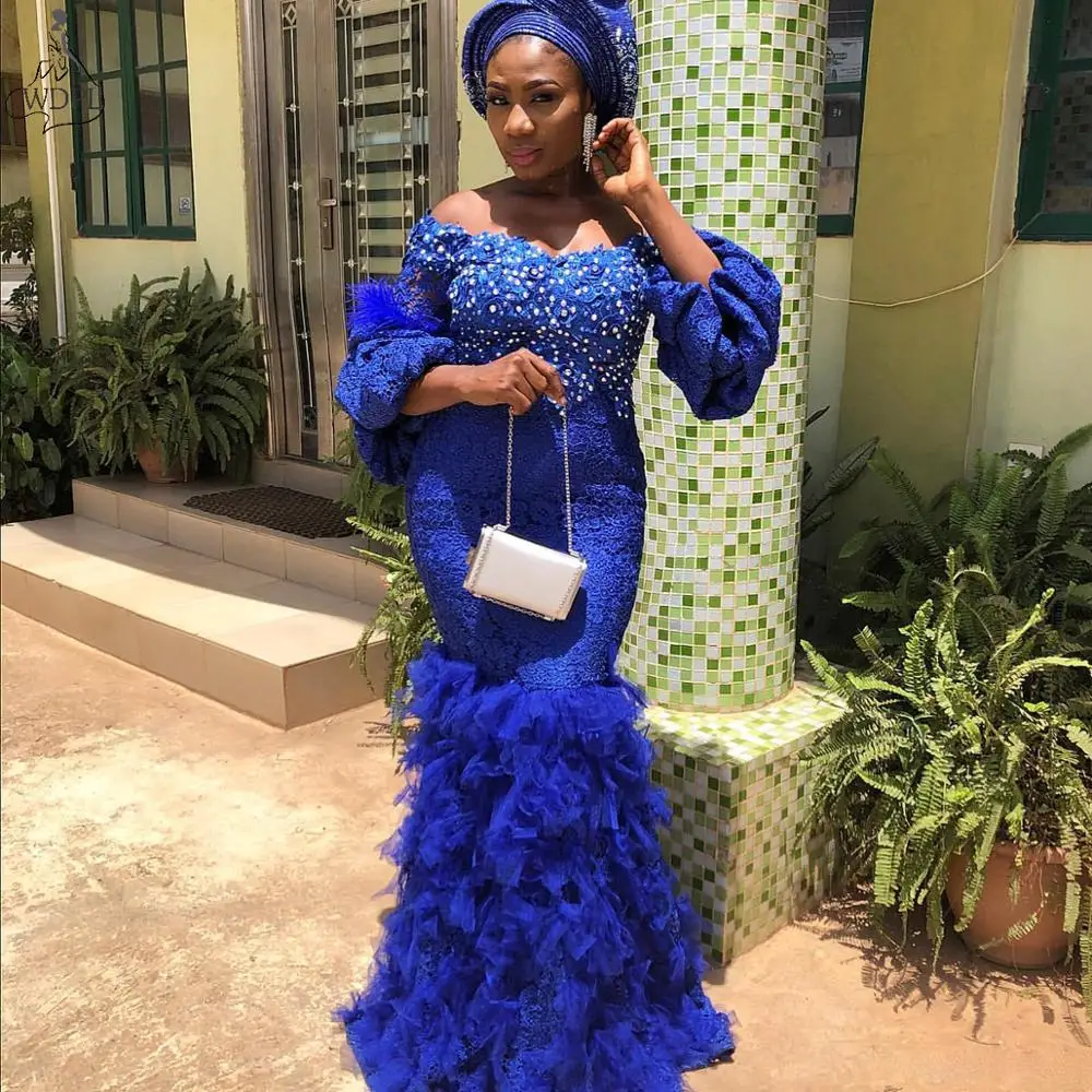 Aso Ebi 2019 арабское платье с юбкой годе Королевского синего цвета вечернее