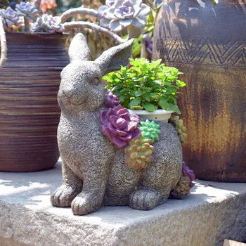 

Pastorale Retro Squirrel Rabbit Statue Fleshiness Flower Pot Bunny Resin Art Pot Garden Courtyard Gardening Decorations R3004