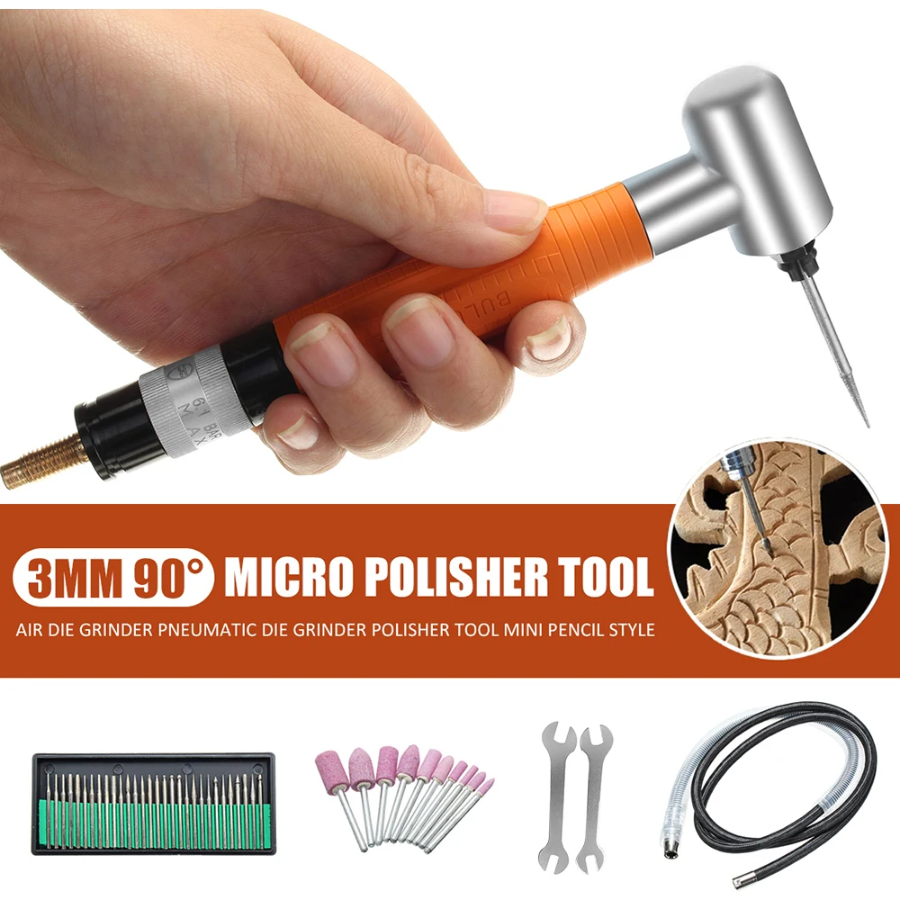 

90 Degree 3MM Pneumatic Micro Grinder Angle Air Micro Die Pencil Polisher Tool Air Pencil Die Grinder Kit