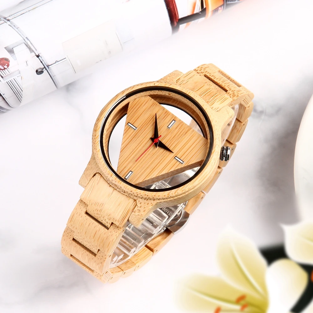 

Superman Triangle Hollow Wood Dial Men's Watches Full Wooden Clock Quartz Timepiece Maple Wood Clock Gifts for Dad 2020 New