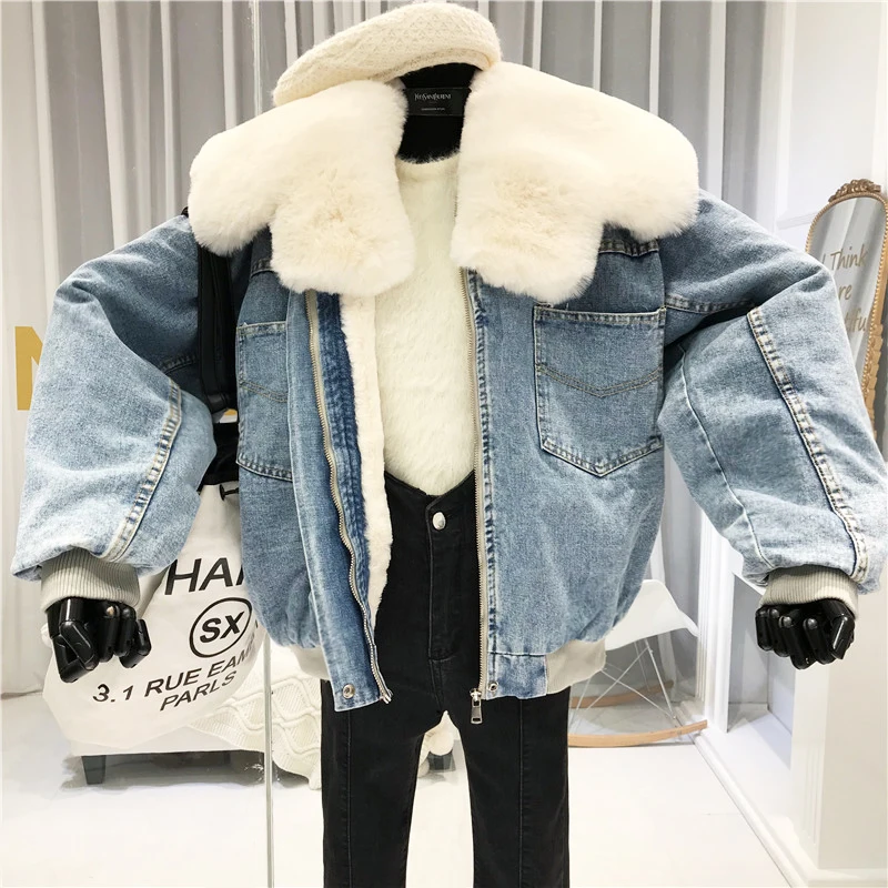 

Thick Denim Coat Women Jacket Winter New Casual Pockets Turn-down Collar Solid Chaquetas Mujer Invierno Warm Female Jacket