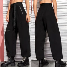 Women's Palazzo Cargo Pants High Waist Casual Long Trousers Hip Hop Streetwear Black Loose Female Pants Joggers Trousers Women's Palazzo Cargo Pants High Waist Casual Long Trousers Hip Hop Streetwear Black Loose Female Pants Joggers Trousers