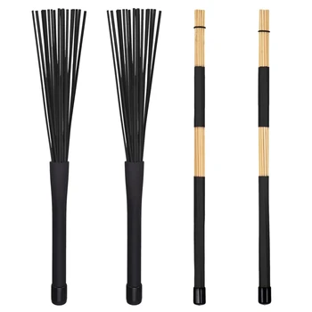 

1 Pair Rods Drum Brushes Sticks Drum Stick Set for Jazz Folk Music (Black) & 1 Pair Jazz Drum Brushes Retractable Drum Sticks 32