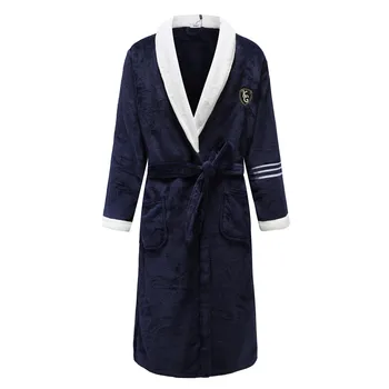 

Winter Elegant Solid Navy Blue Lovers Kimono Robe Gown Women Keep Warm Flannel Sleepwear Homewear Casual Plus Size Bathrobe Gown