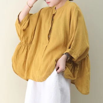 

[EWQ] 2020 Spring Summer New Pattern Round Collar Long Sleeve Solid Patchwork Single Breasted Vintage Shirt Women Blouse AJ01103
