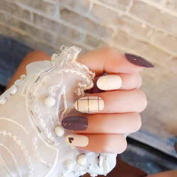 

24pcs/set Full Cover Fake Nail Art Design With Nail Adhesive Glue Tab Acrylic Press On Nail Tips False Nail Faux Ongles Beauty