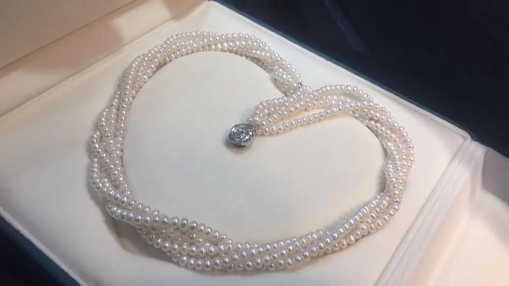 

Pearls Necklaces 1106 Fine Jewelry Natural Fresh Water White Peals Necklaces 3-4mm for Women Fine Pearls Necklaces