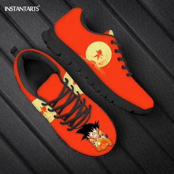 

INSTANTART Orange Dragon Ball Pattern Men's Shoes Lace Up Lightweight Sneaker Anime Design Shoe Walk Sneaker Men Summer Footwear