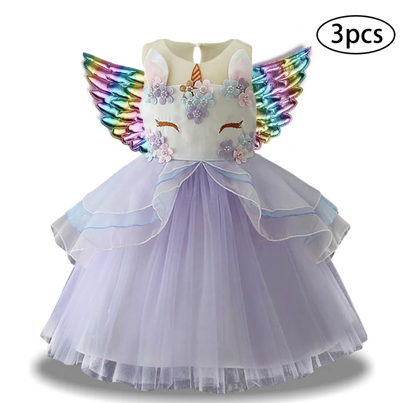 As Picture Vestido de nignas 3 piezas vestidos de nignos para nignas vestido de fiesta de unicornio vestido de princesa disfraz de halloen p - Color: As Picture
