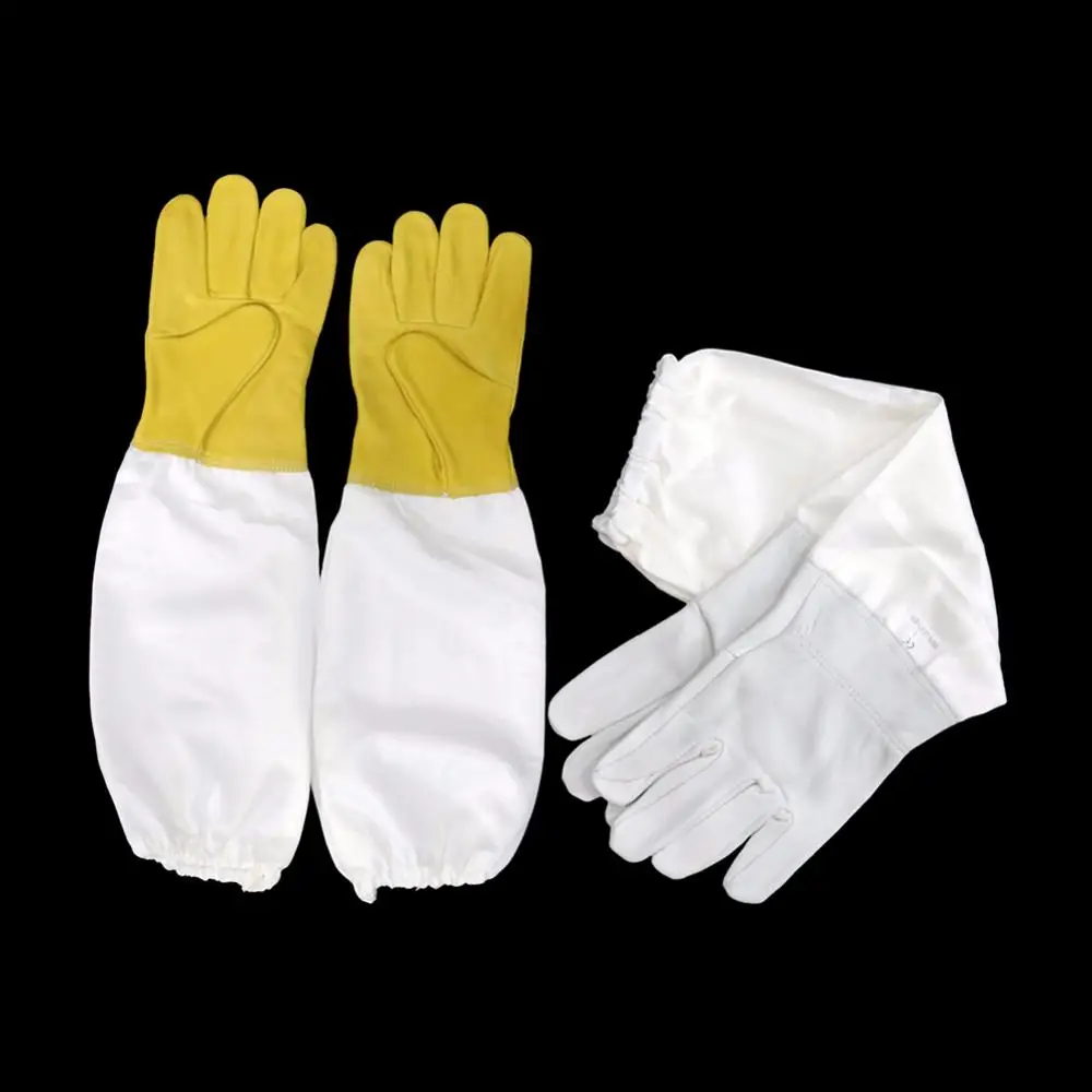 1 пара анти-пчелиные перчатки защита от пчел перчатки серый желтый искусственная кожа полиэстер хлопок перчатки оборудование для пчеловодов