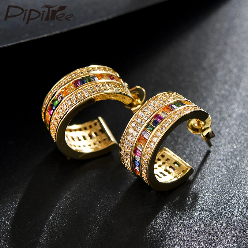 Pipitree Роскошные серьги гвоздики ювелирные изделия Круглые модные с кубическим
