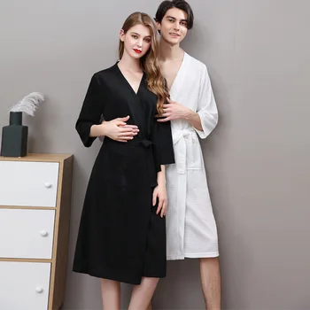 

Couple Lounge Sleepwear Negligee Women&Men Nightgown Homewear Gown Lovers Robe Soft Waffle Cotton Bathrobe Nightwear