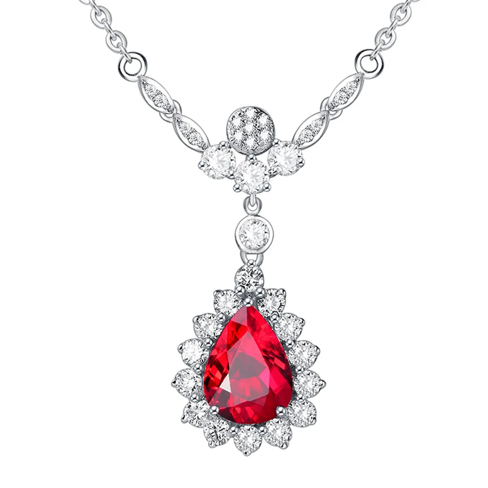 

luxurious red gem with cubic zirconia drop pendant necklace women 925 sterling silver chain indian Jewelry gift for the new year
