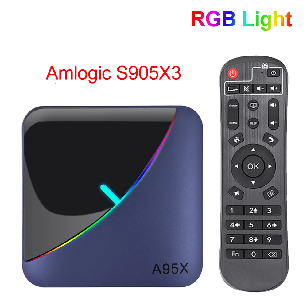 20 шт. A95X F3 RGB светильник TV Box Amlogic S905X3 Android 9 0 4 Гб 64 Поддержка Dual Wifi 4K 75fps Netflix Youtube Plex