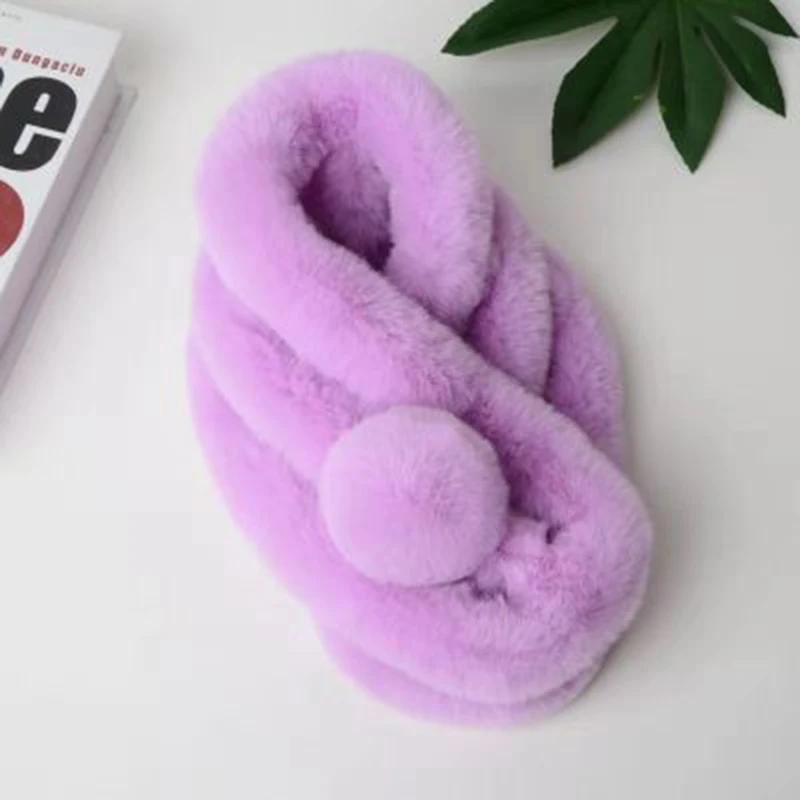 purple Женский зимний шарф, дикий толстый теплый трехтрубный воротник, искусственный мех кролика, меховой воротник, искусственный мех, ветрозащитный нагрудник для девочек - Цвет: purple