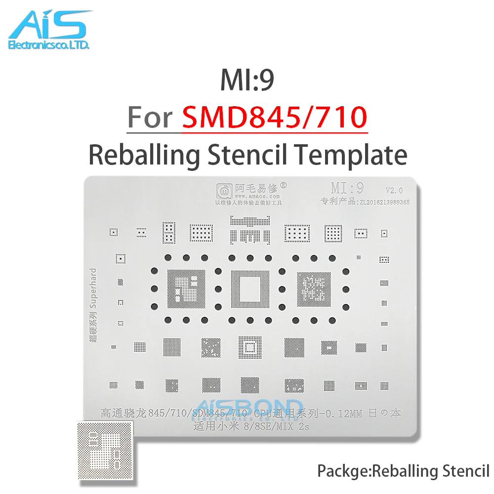 

MI9 BGA Reballing Stencil For Xiaomi 8 8se Mix2s CPU SDM845 SDM710 RAM PM845 PMI8998 PM8005 SDR845 WCN3990 48859 WCD9340 QM78013
