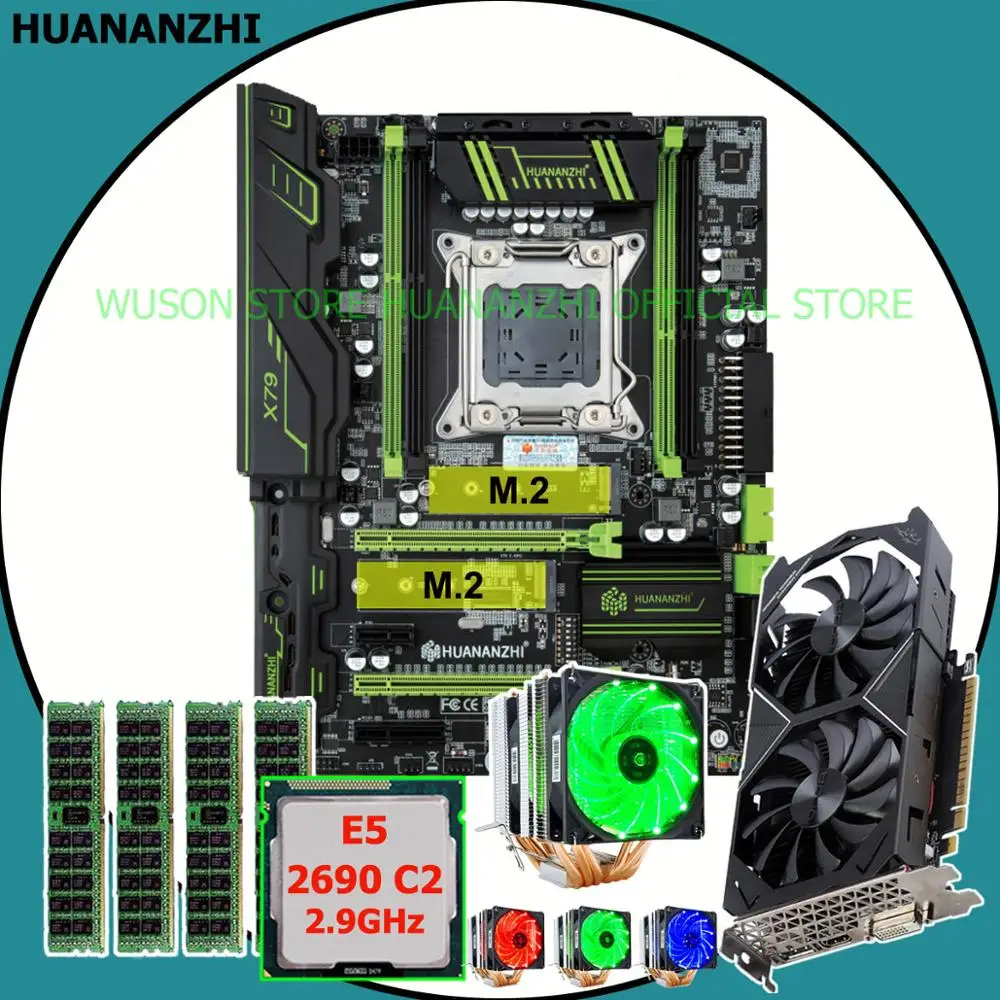 Материнская плата HUANANZHI X79 Pro с двумя слотами M.2 видеокарта GTX1050Ti 4G CPU Xeon E5 2690 2 9 ГГц
