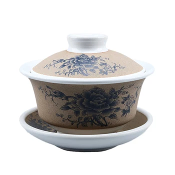 

Gaiwan Ceramic 120ml Tea Tureen Vintage Tea Bowls Saucer Lid Teaware Set Drinkware Pottery Kettle Pu'er Master Cup Creative Gift