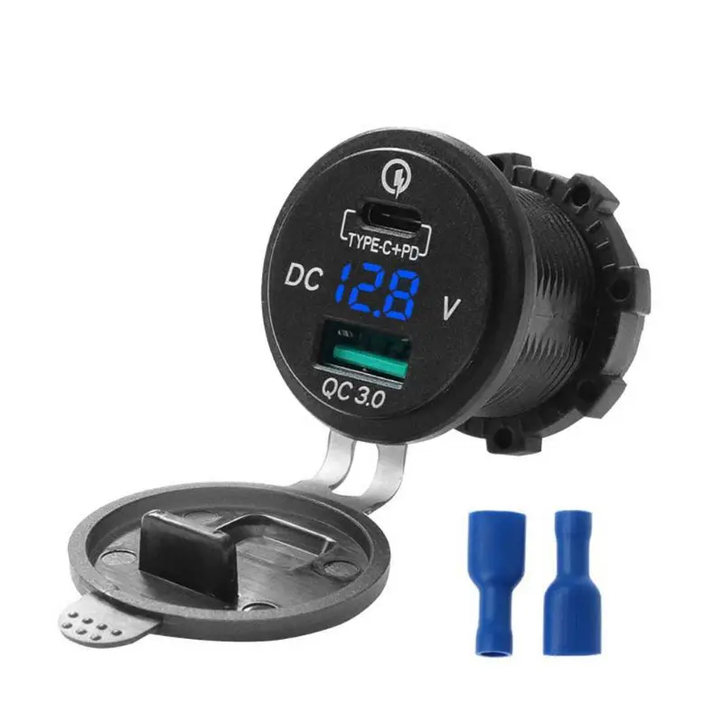 BL Водонепроницаемый 12 в 24 В Тип C PD QC 3,0 USB Автомобильное зарядное устройство светодиодный вольтметр адаптер питания для смартфона планшета лодки мотоцикла - Тип штекера: BL