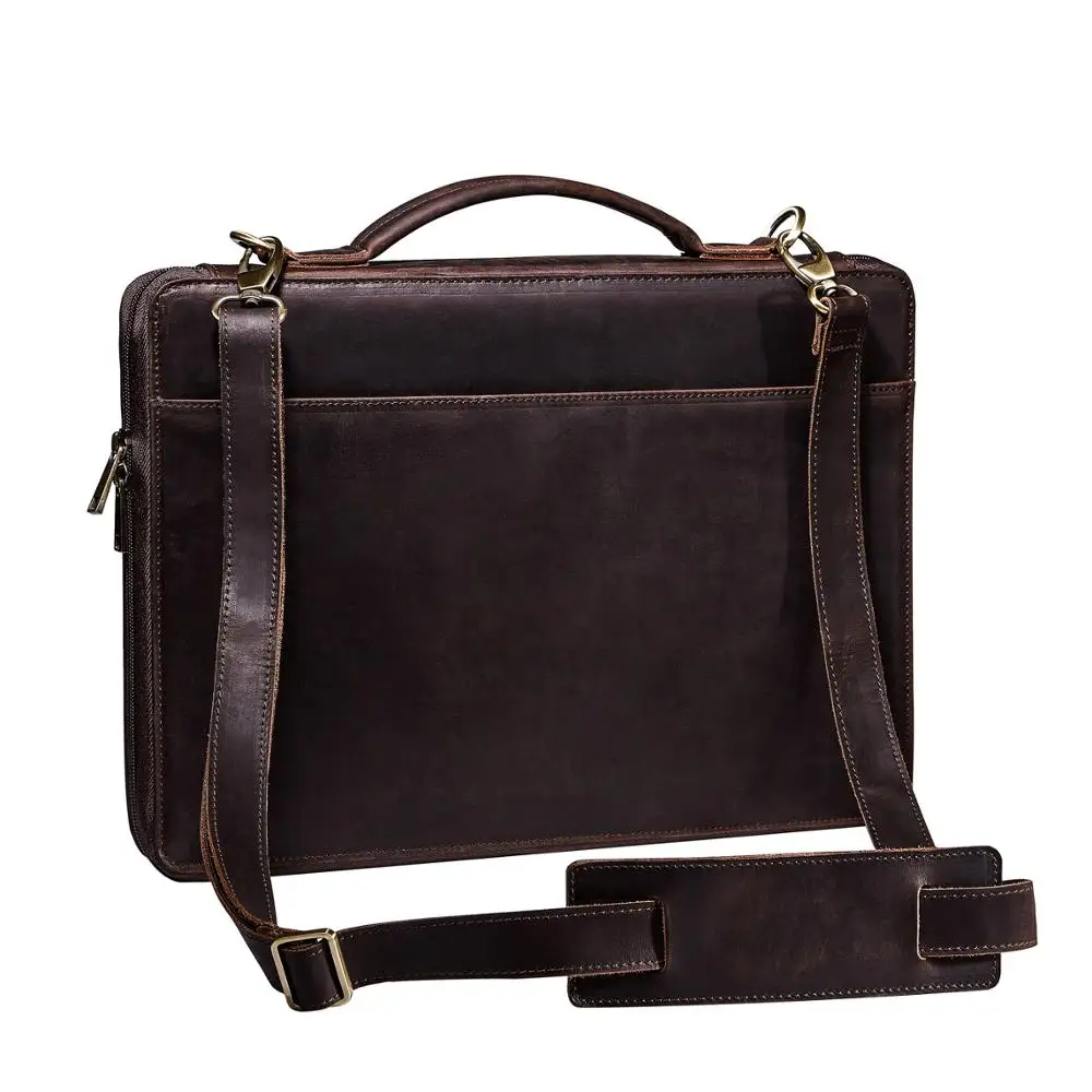

Handmade Business Leather Portfolio Padfolio Organizer with Handle & Shoulder Strap, Slim Laptop Case for 15-inch MacBook Pro