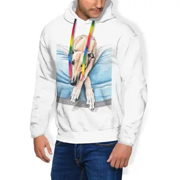 

Whippet Hoodie Greyhound On Blue Bed Hoodies Men Oversize Pullover Hoodie Nice Loose Polyester Black Hoodies