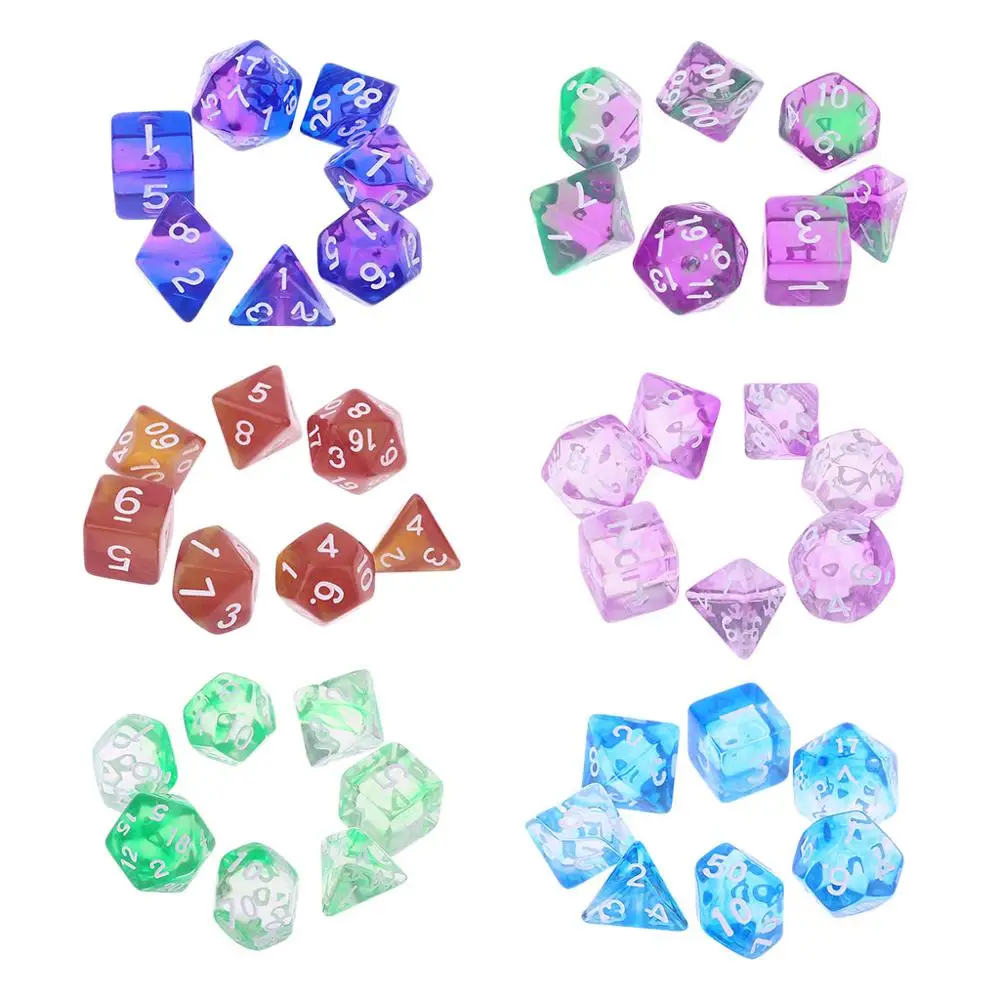 7 шт. прозрачный двусторонний набор D4 D6 D8 D10 D12 D20 Dungeons & Dragon D RPG Настольный для