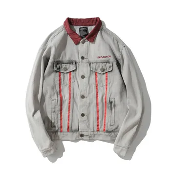 

KIOVNO Men's Hip Hop Denim Jackets Multi Pockets Turn Down Collar Jeans Jackets For Male Streetwear