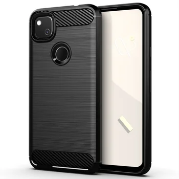 

30pcs/lot For Google Pixel 4A Wire Drawing Carbon Fiber Anti-Shock Rugged Rubber TPU Case For Google Pixel 4A