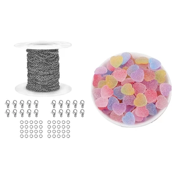 

Mixed Candy Resin Flat Back Adhesive Beads Making Supplies with Including 20 Lobster Clasps and 40 Jump Rings