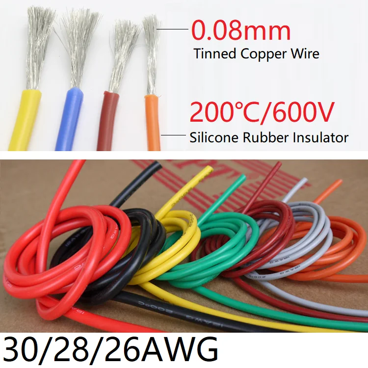 30AWG 28WAG 26AWG силиконовый гель резиновый провод гибкий кабель высокая температура изолированный медь Ультра мягкий электронный DIY цвет линии