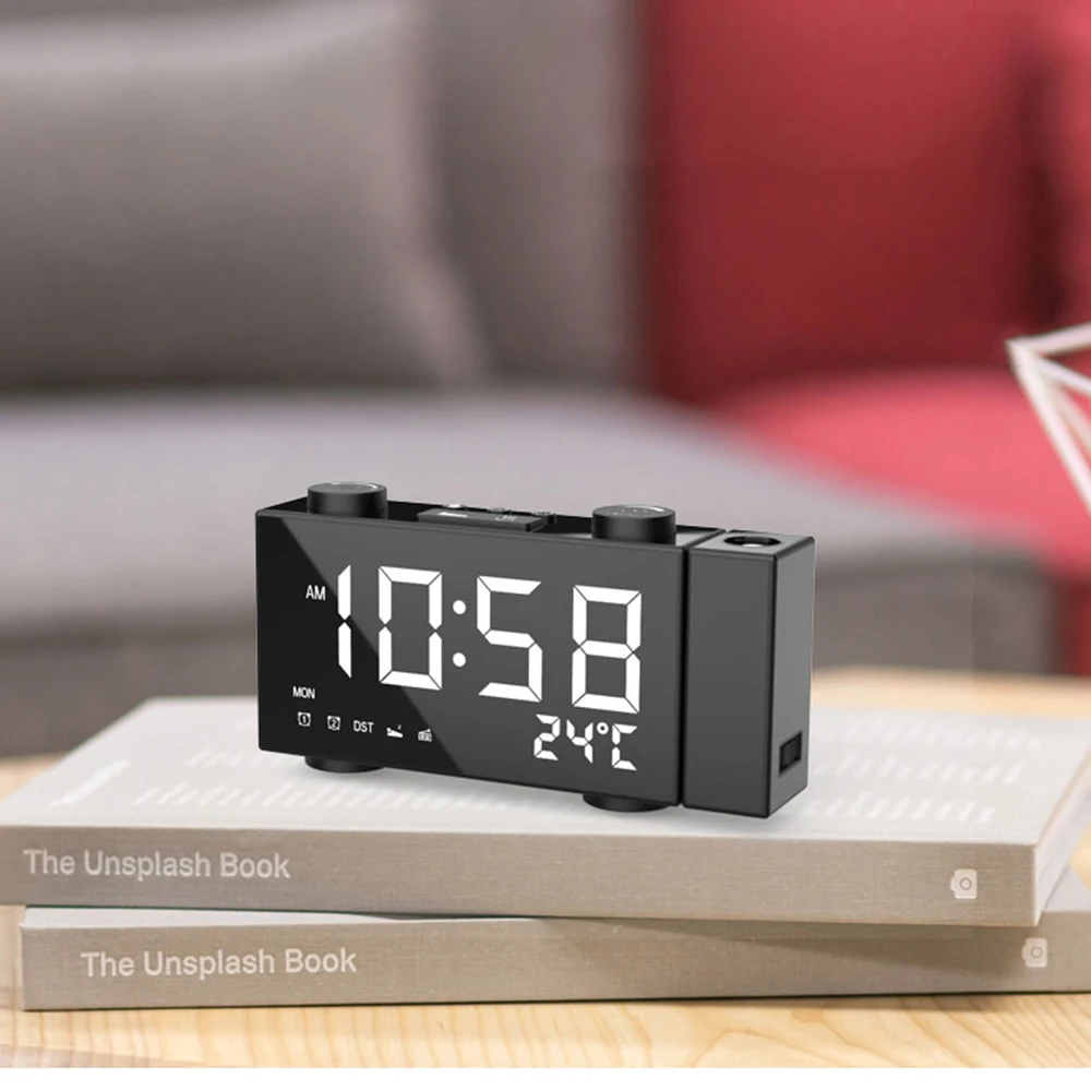 Digital Alarm Clock FM Projection Radio Alarm Clock with Snooze Thermometer Table Clock USB LEDs Alarm Clocks