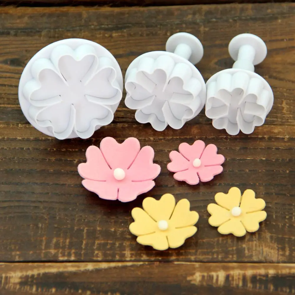 3pcs fondant sugar craft biscuit cookie cutter rose petal heart flower plunger mold cake mold pastry tools