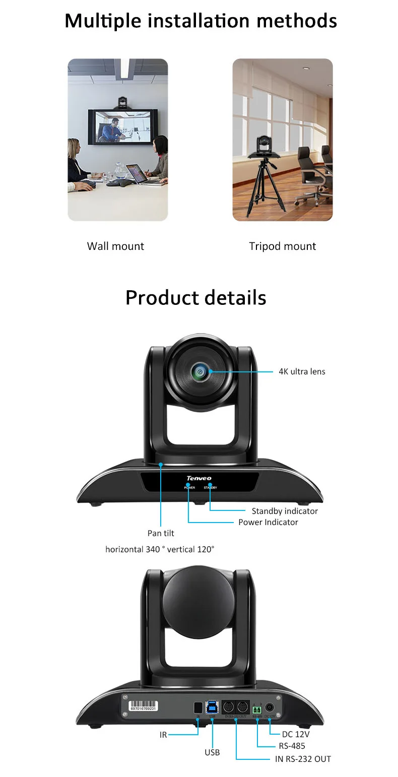 Câmera de Videoconferência Ampla para Entrevista de Tele-medicina Ângulo de Visão de 138 Novo Utral Completa Plug And Play Fixo Cam Graus 4k Usb 12 Cheap Sistema de conferência