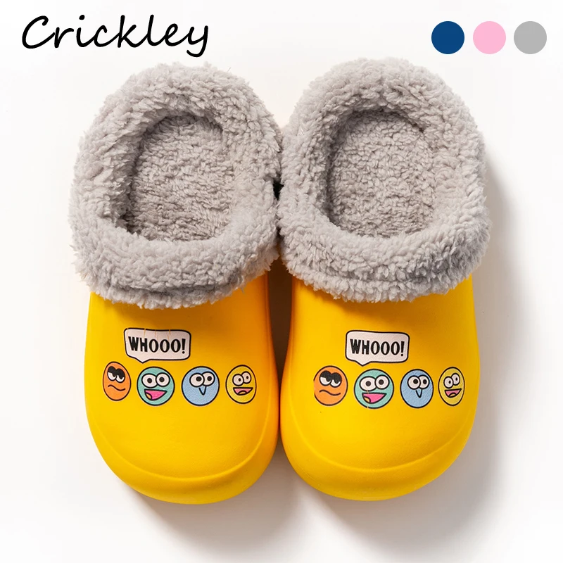 Girls Shoes Kids Slippers Non-Slip Toddler Cartoon Funny Boys Warm Winter Face Soft Plush