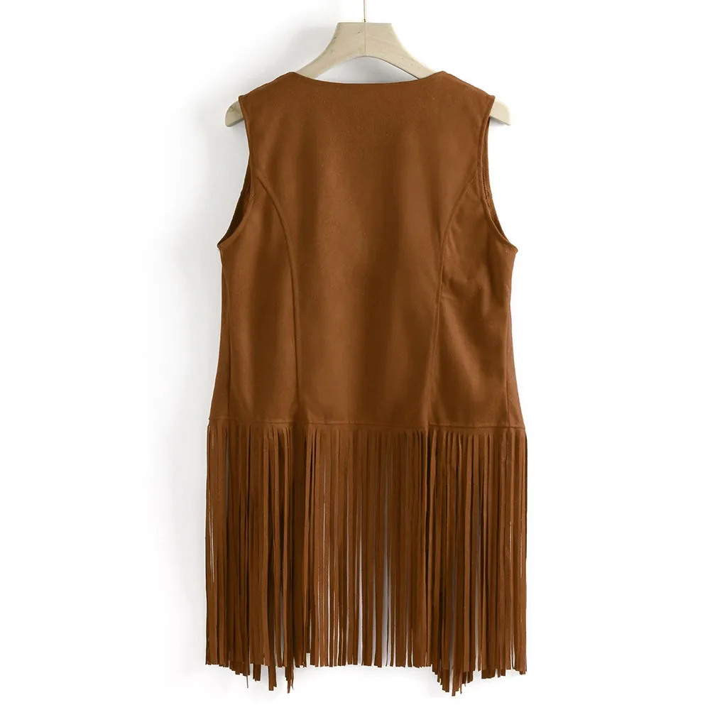 38 # женский замшевый жилет в этническом стиле без рукавов кардиган с бахромой