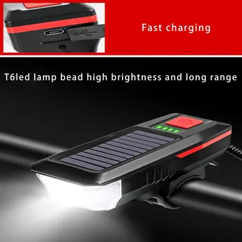 

Bicycle Bell With Light 2000mAh USB Rechargeable Solar Power 3 modes LED Front Light Solar Energy LED Bike Lamp Cycle FlashLight