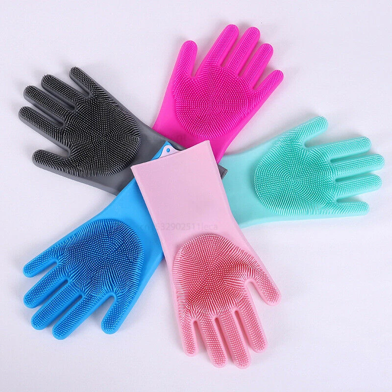 Guante de limpieza de silicona para lavar platos, esponja mágica para platos, coche, baño, limpiador de cepillo para mascotas|Guantes para el hogar| - AliExpress