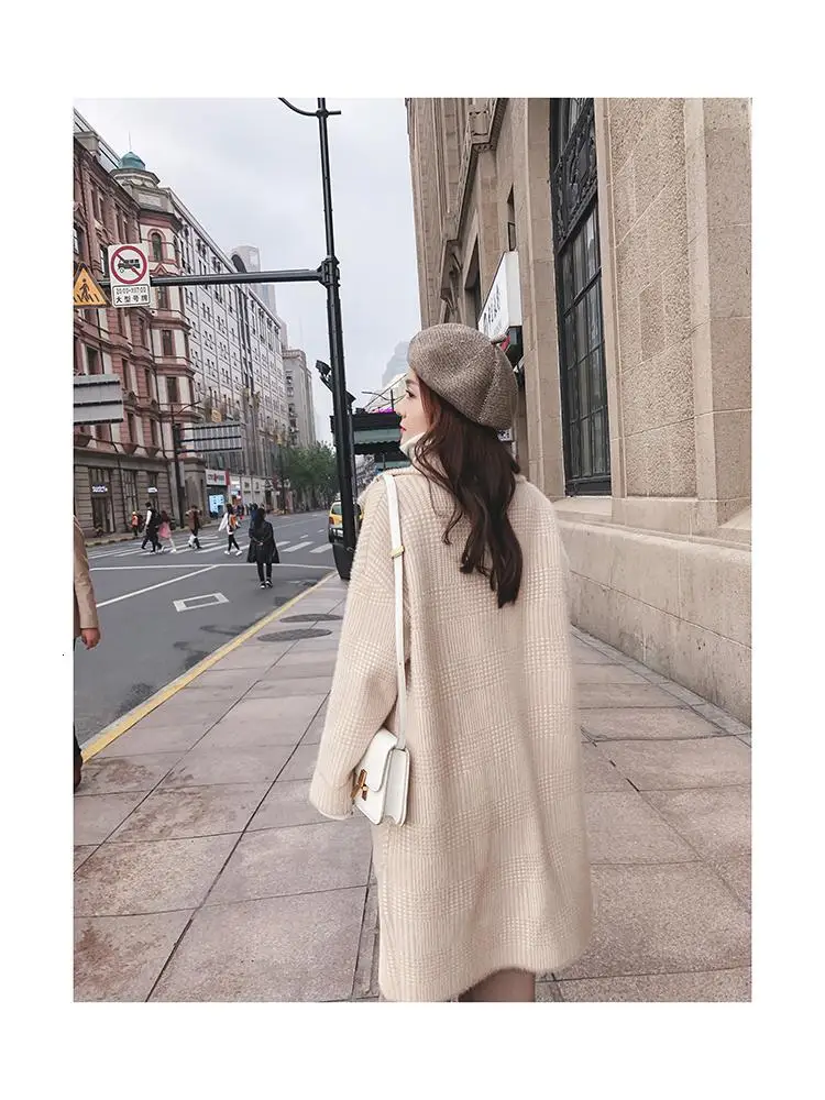 Осенне-зимние женские кашемировые пальто из искусственной норки, женские повседневные свободные клетчатые вязаные Кашемировые Куртки, Женская Толстая теплая верхняя одежда V519
