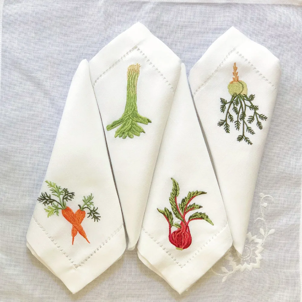 Rd2103 Vegetable Napkins Hemstitched Embroidery, Linen Look, Table Decor,  Beetroot, Fennel, Carrot,home/airbnb/banquets/hotel - Table Napkin -  AliExpress
