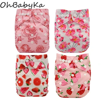 

Ohbabyka 4Pcs/set Washable Baby Cloth Diaper Unicorn Cartoon Baby Nappies One Size Adjustable Baby Care Pocket Diaper Reusable