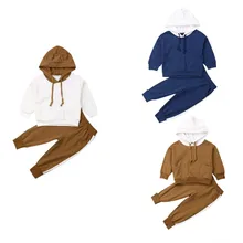 Осенне-зимняя теплая одежда из 2 предметов для мальчиков и девочек, повседневные топы с длинными рукавами для маленьких мальчиков и девочек, толстовка с капюшоном и штаны, комплект одежды