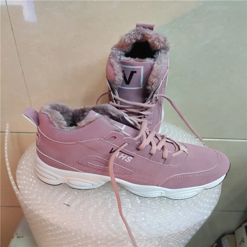 Зимние кроссовки; женские зимние ботинки; теплые лоферы на меху; Chaussure Femme; спортивная обувь для тенниса и бега; женская обувь на шнуровке; треккинговые кроссовки