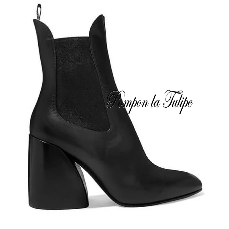 

ZZ 941121 Fancy Catwalk Pointed Toe Genuine Cow Leather Emboss/Plain 8CM High Heel Fashion Women Calf Boots Women Shoes